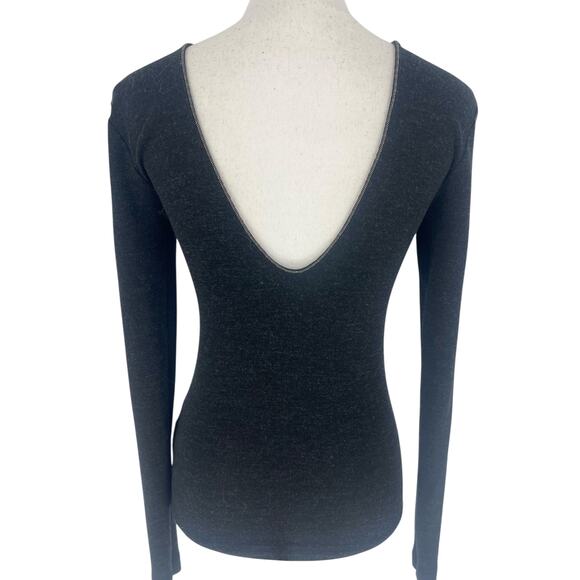 Brunello Cucinelli Monili Trim Virgin Wool Low Back Long Sleeve Top Dark Gray - Picture 9 of 11
